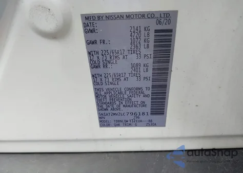 2020 Nissan Rogue Sv Intelligent Awd from USA, damaged, VIN 5N1AT2MV2LC796181